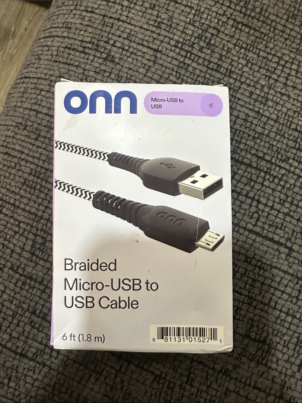 onn Braided Black Micro-USB to USB Cable – 6 ft
